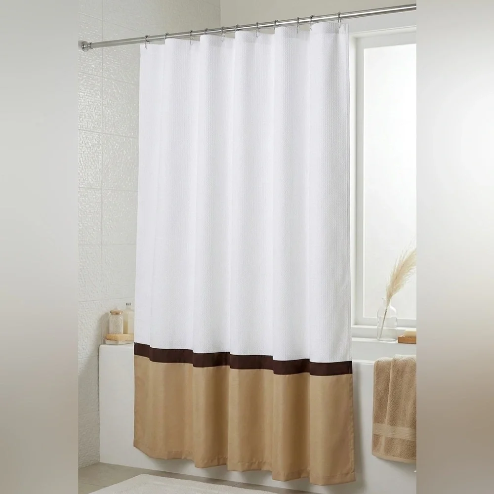 NWT Regency White and Brown Fabric Shower Curtain